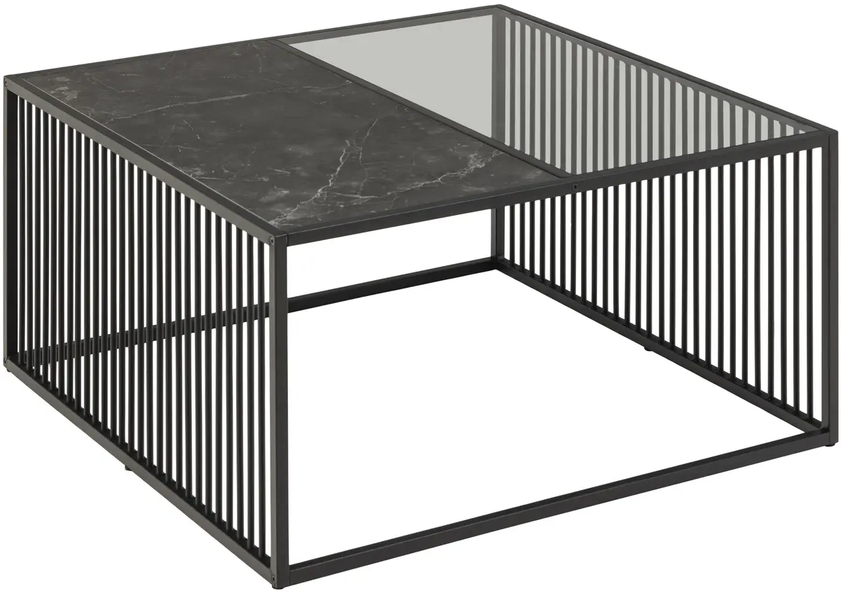 Couchtisch AVELINA - Marmoroptik, Glas, Metall schwarz