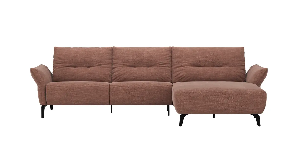 Ecksofa Bahia - 2,5-Sitzer mit Longchair rechts inkl. Armlehne verstellbar, Stoff, Kupfer