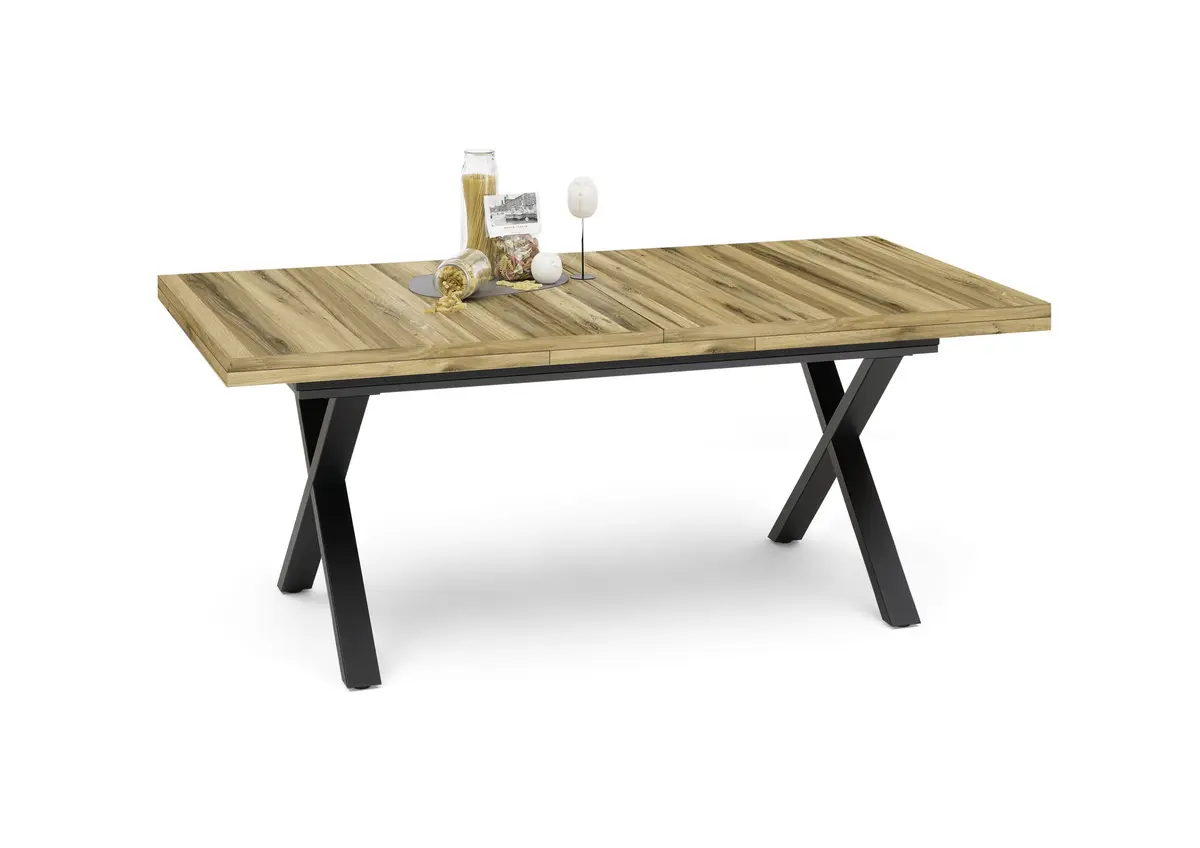 Esstisch - ausziehbar, LB ca. 200x100 cm, Plankeneiche, Schwarz