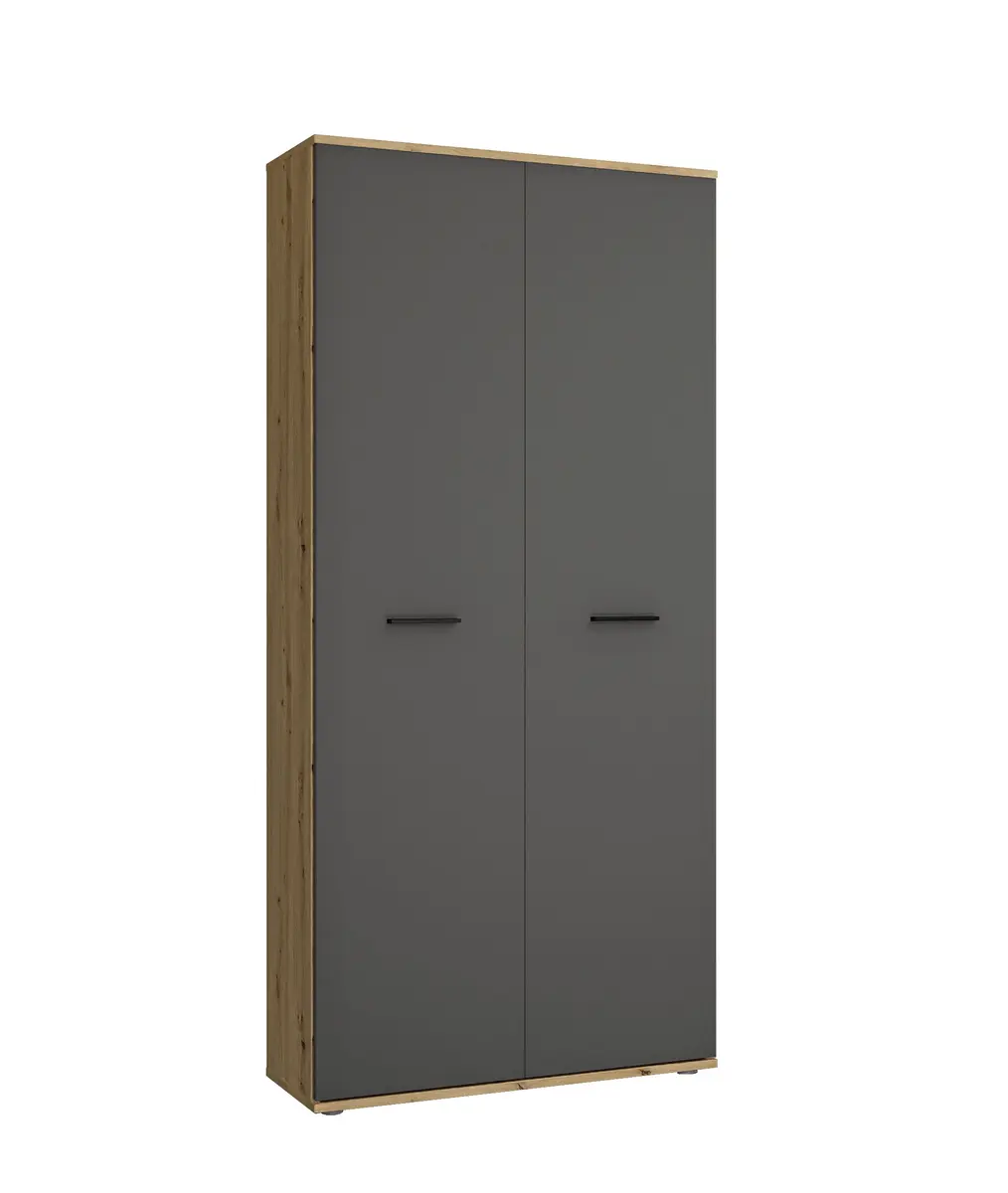 Schuhschrank - B ca. 90 cm, Artisan Eiche Nachbildung, Anthrazit