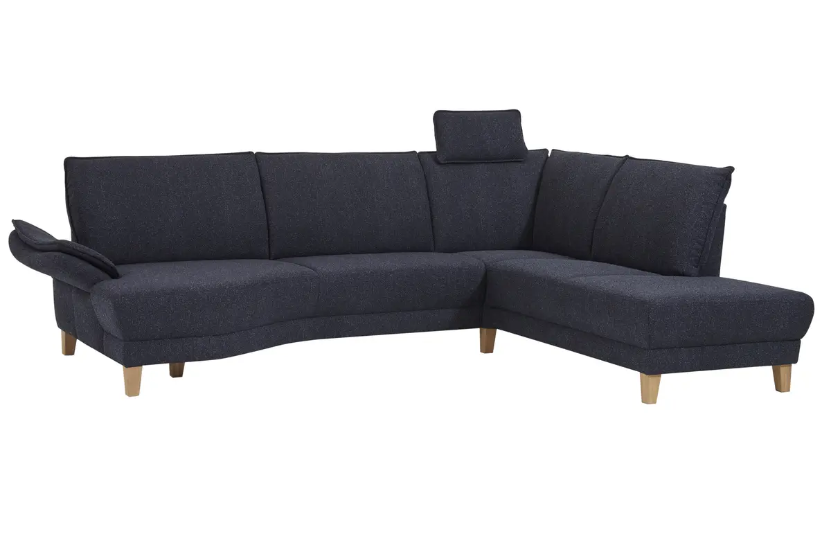 Sofa Stamford - 3,5-Sitzer, Bogen links mit Ecksofa 2-sitzig und Abschlusshocker Rechts, inkl. Armlehne verstellbar und Kopfstütze, Stoff, Dunkelblau