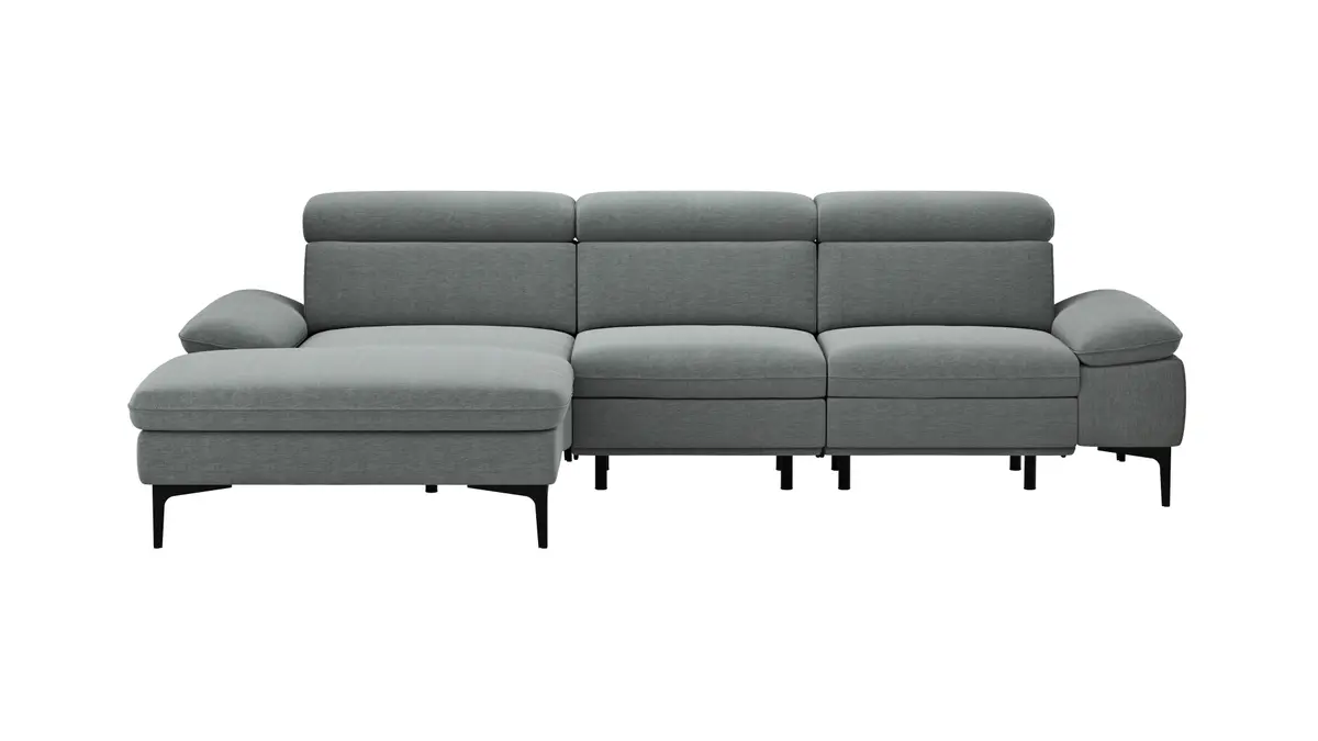 Ecksofa Felipa - Longchair links mit 2,5-Sitzer inkl. Armlehne verstellbar und Rückenlehne/Sitztiefe verstellbar (motorisch), Stoff, Grau