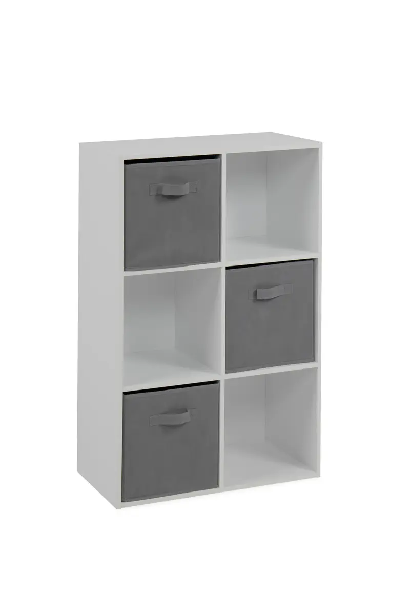 Regal - inkl. Stoffboxen, B ca. 60 cm, Weiß, Grau