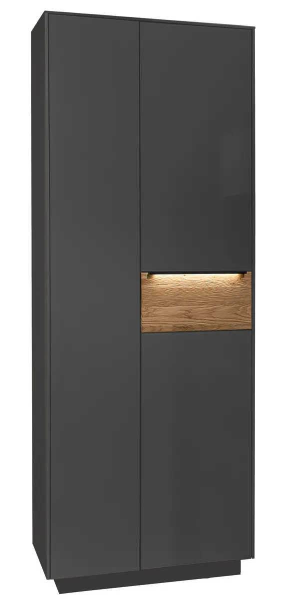 Garderobenschrank - mit Beleuchtung, B ca. 72 cm, Anthrazit, Eiche massiv