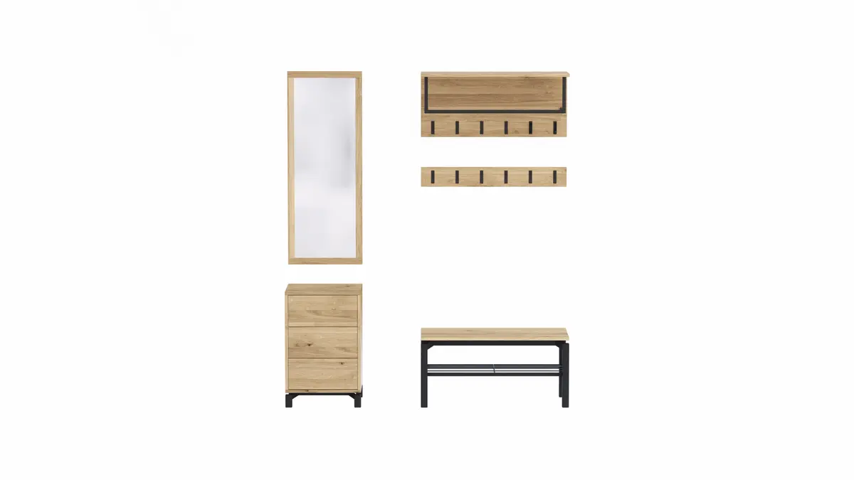 Garderobenkombination Williston - Korpus Wildeiche bianco / Front sandgestrahlt