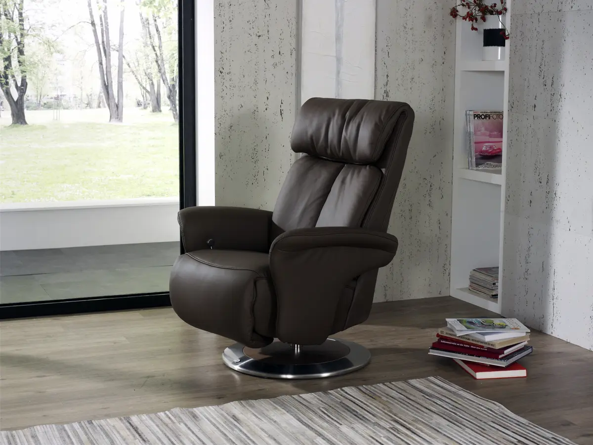 Fernsehsessel EM Gera - Relaxfunktion manuell, Leder, braun