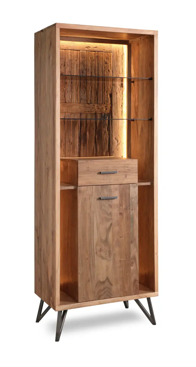 Vitrine - mit Beleuchtung, B ca. 72 cm, Akazie massiv