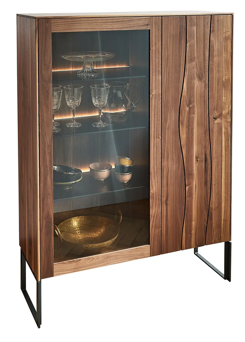 Highboard Mileto - Astnuss massiv, Natur geölt