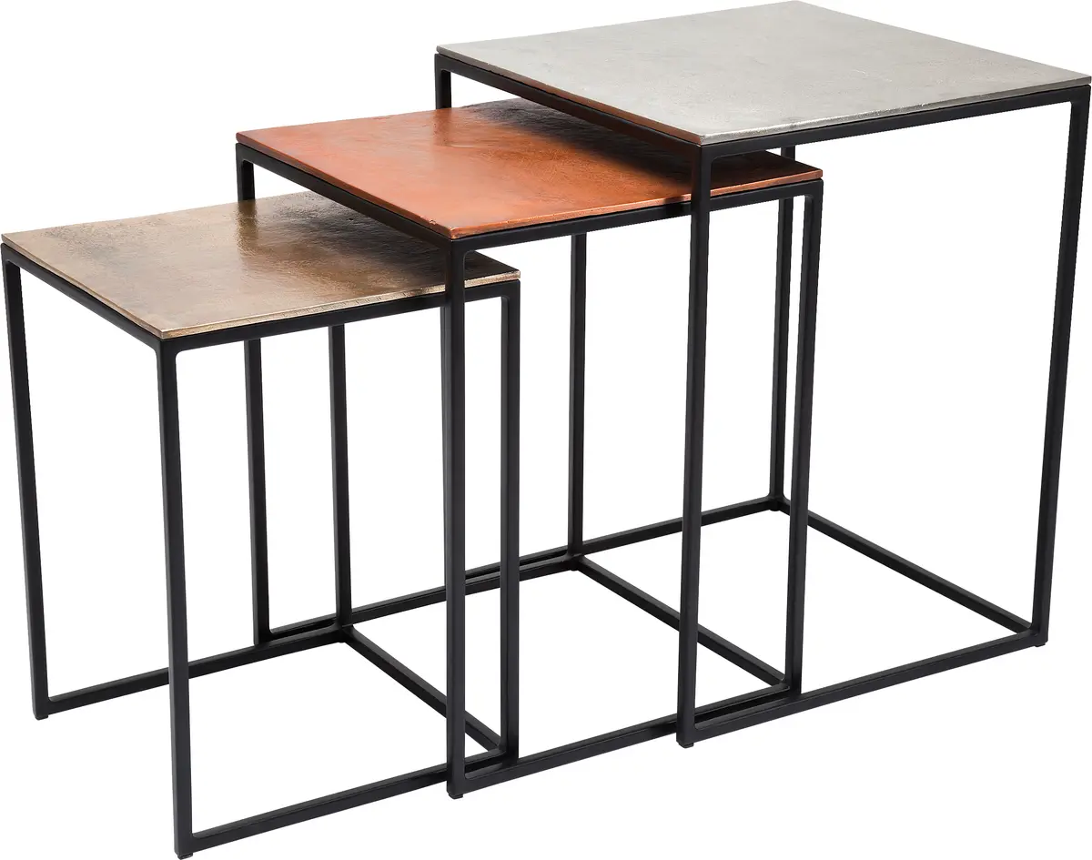 Beistelltisch-Set- Stahl, Schwarz, Aluminium, Glavanisiert