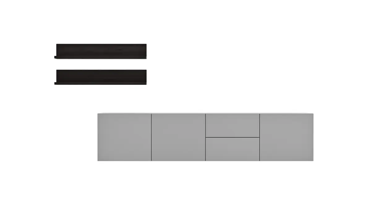 Wohnwand Palos - Lack, Hellgrau
