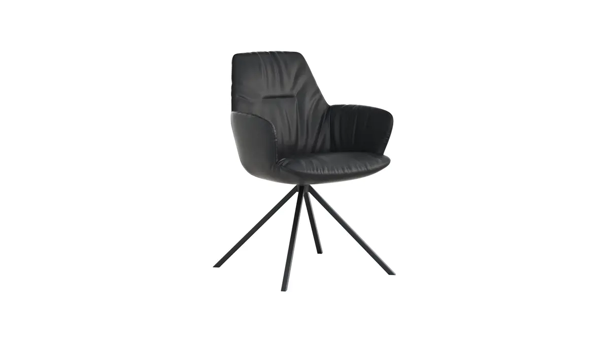 Armlehnstuhl Pegara - Leder, Schwarz