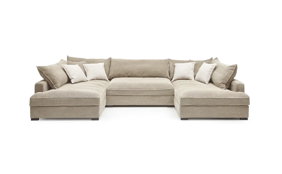 Wohnlandschaft - Longchair links, 2-Sitzer, Ecke rechts, Stoff, Beige