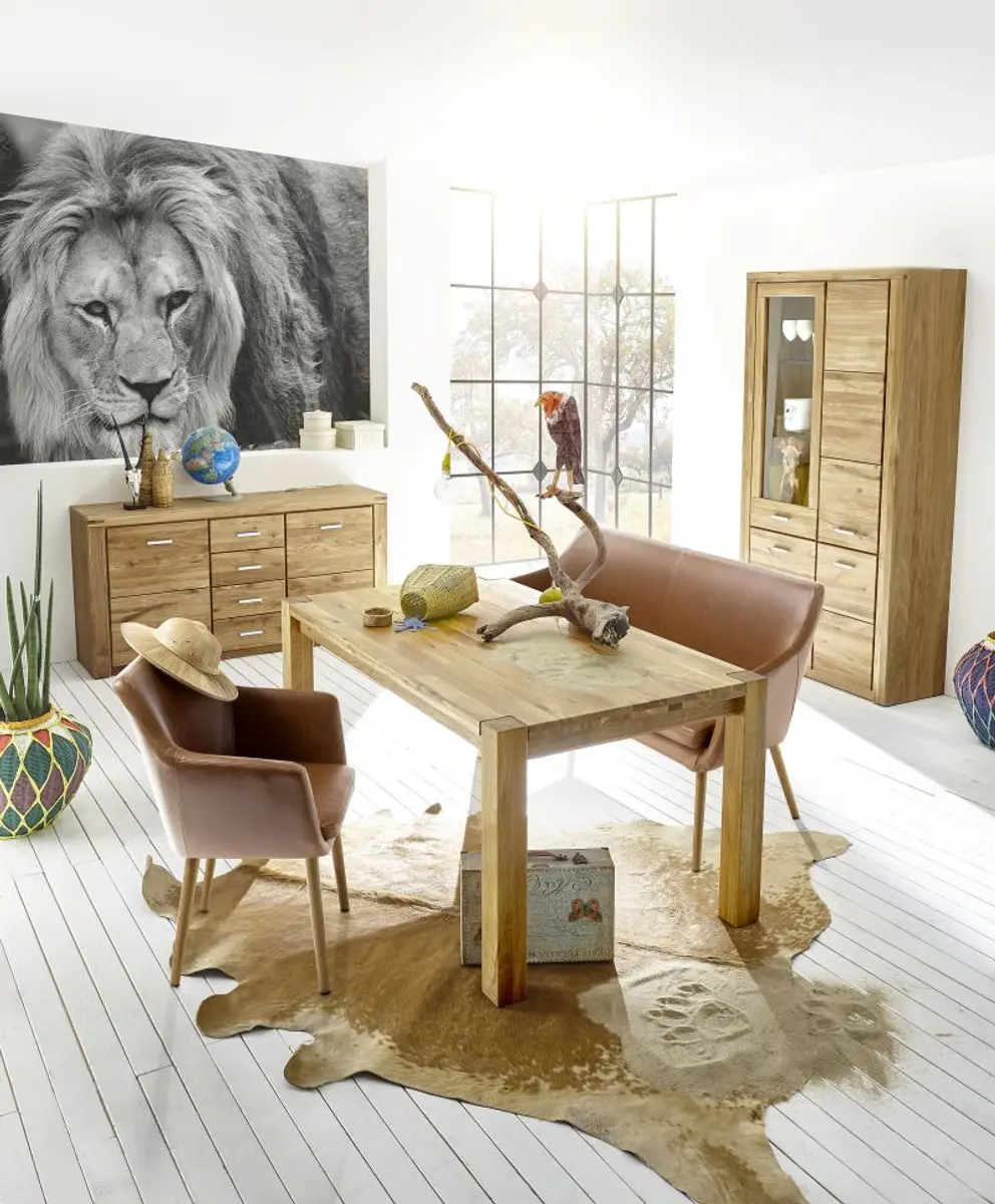 Highboard - mit Beleuchtung, Wildeiche teilmassiv, geölt