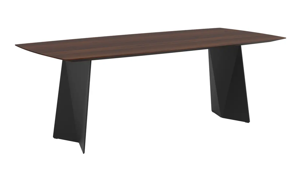 Esstisch 3100 - LB ca. 220x100 cm, Nussbaum Massiv, Stahlwange geneigt, Schwarz