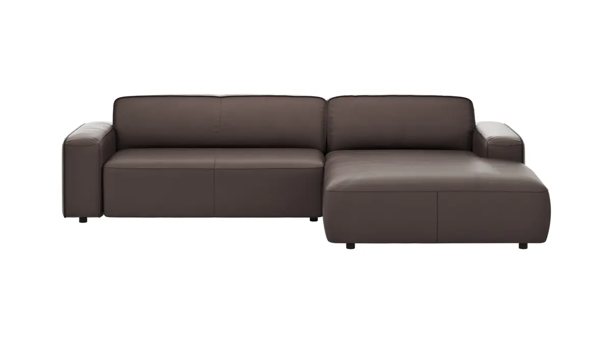 Ecksofa Denver - 2,5-Sitzer mit Longchair rechts, groß, Leder, Mocca