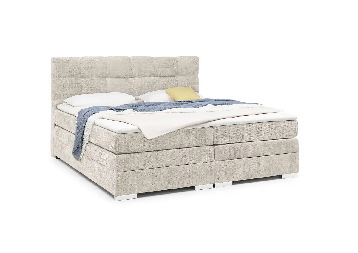 Boxspringbett SANDRIN I- Liegefläche ca. 200x200 cm, Stoff, Taupe,  inkl. Stauraum