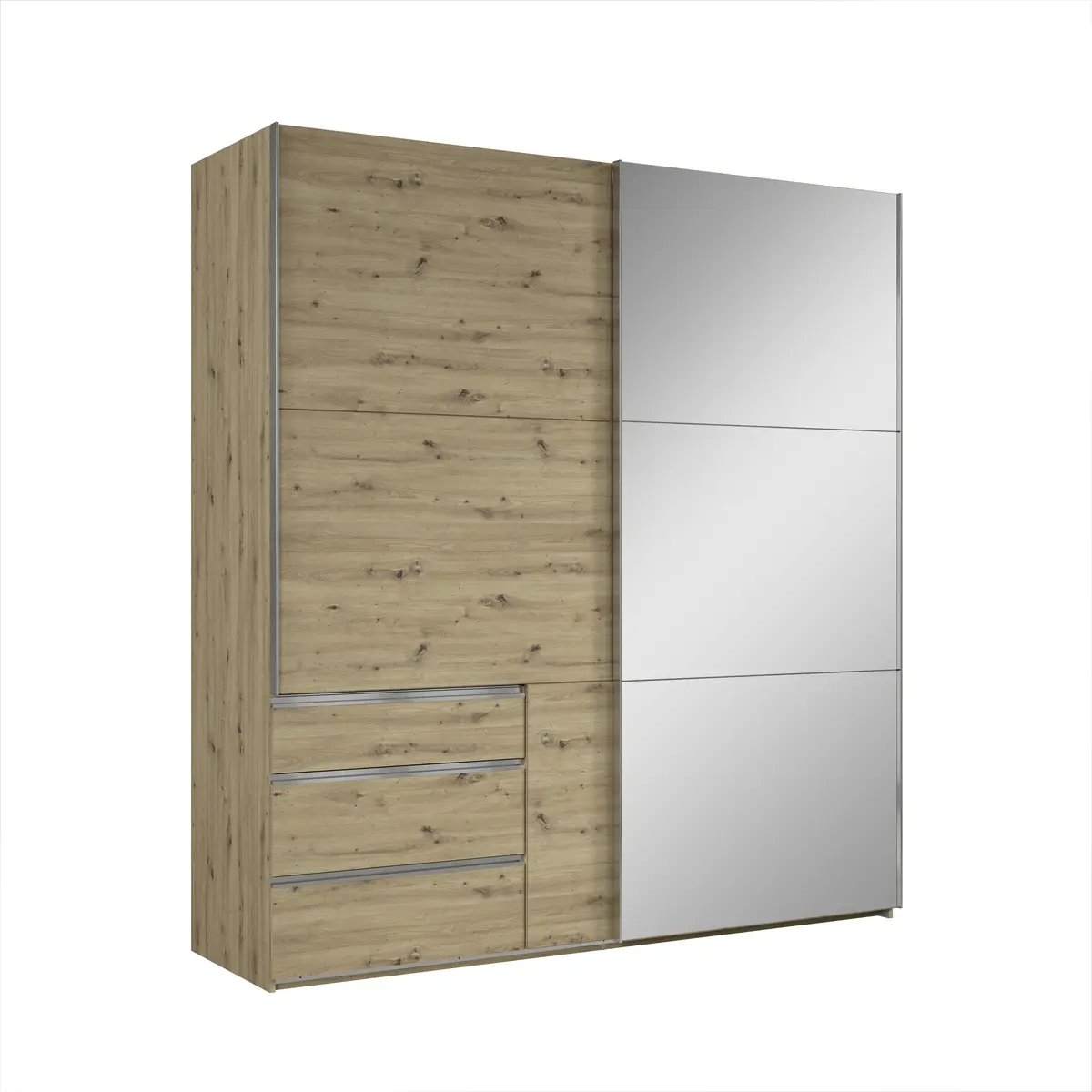 Schwebetürenschrank- B 200 cm, Eiche Dekor, Spiegel