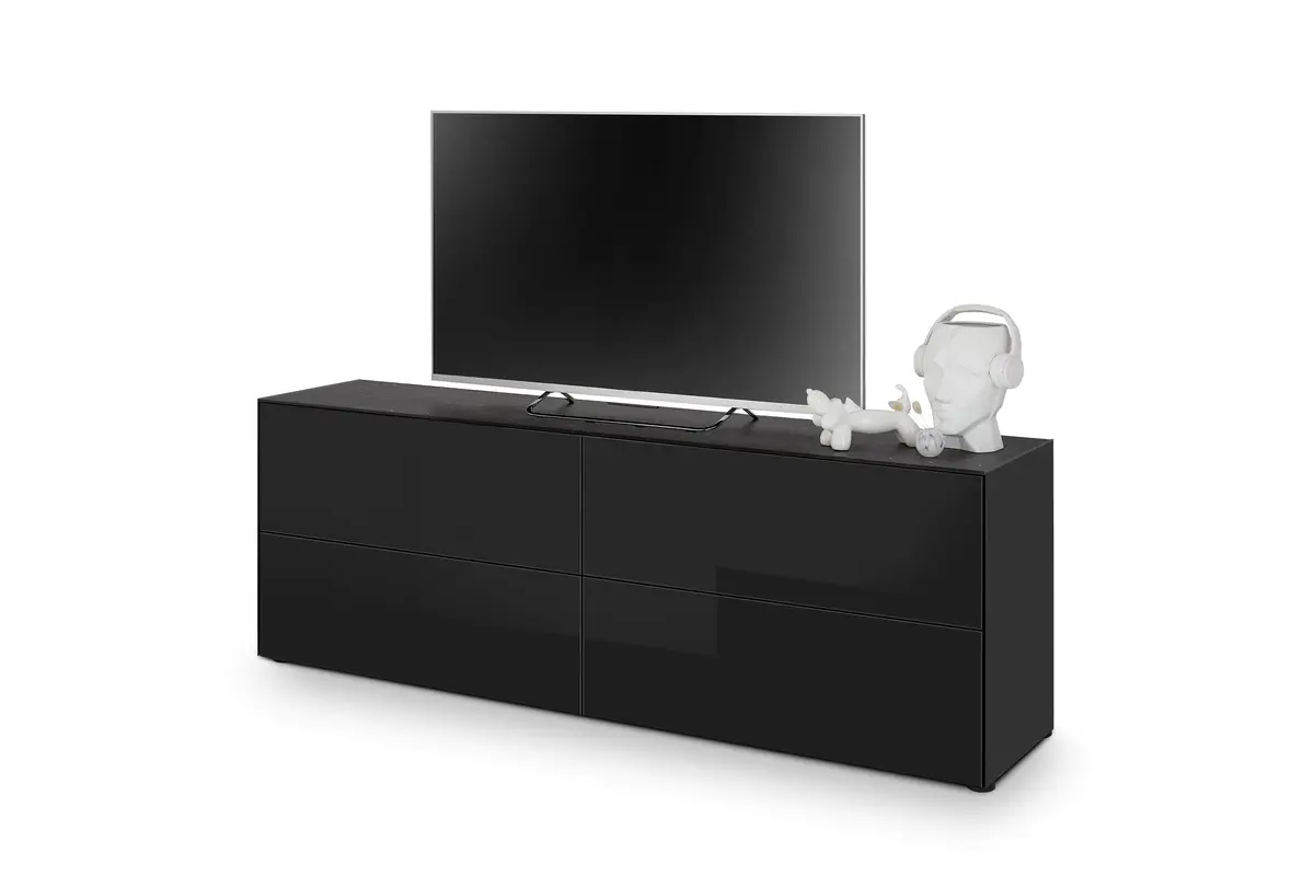 Lowboard - B ca. 181 cm, Schwarz, Keramikoptik