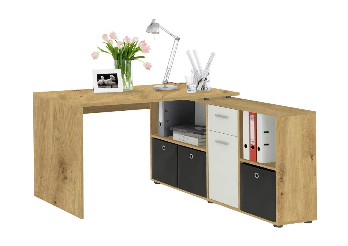 Schreibtisch- LB ca. 136x67 cm, Eiche Dekor, Weiß