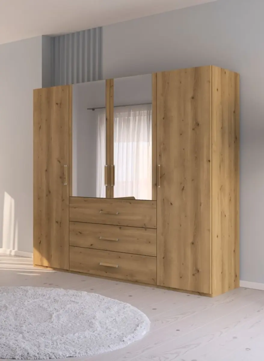 Drehtürenschrank - B. ca. 201 cm, mit Spiegeltüren, Asteiche Dekor