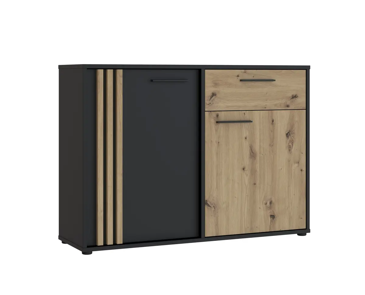 Kommode FLORISS- Schwarz, Eiche Dekor