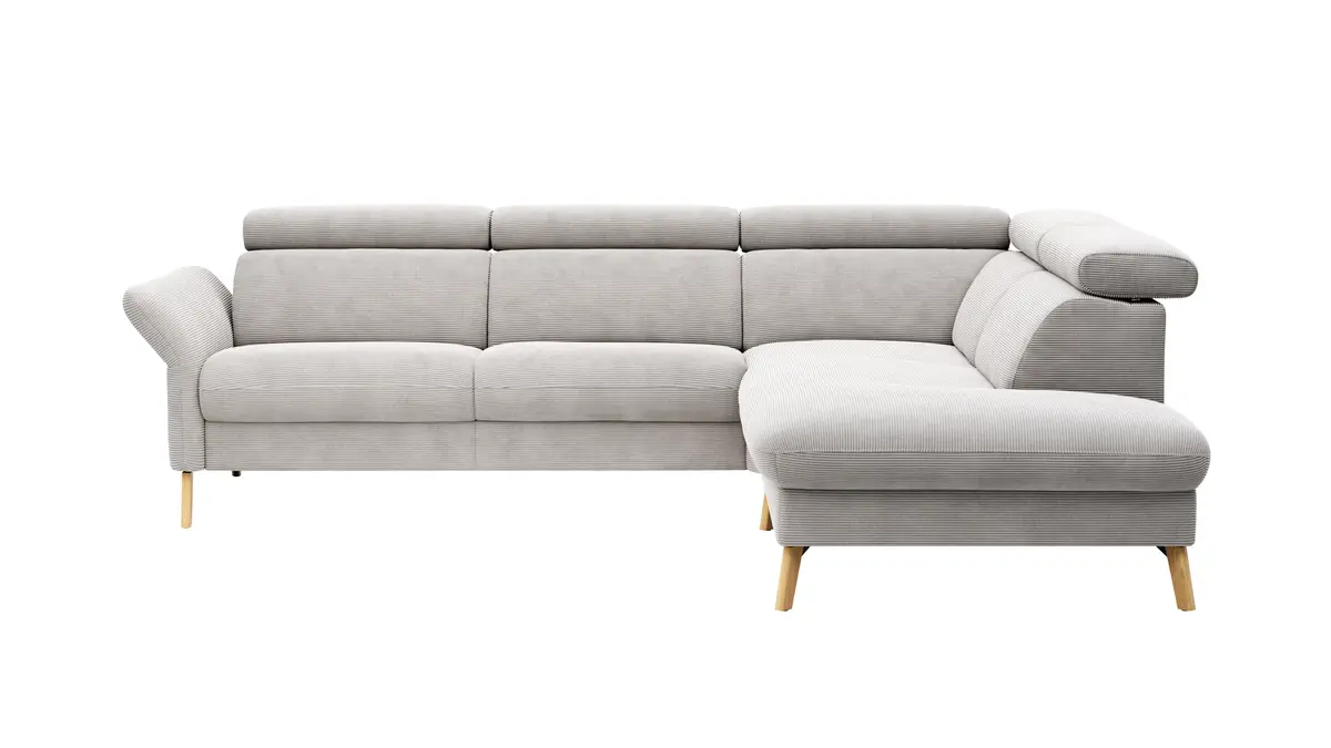 Sofa Maryville - 2,5-Sitzer mit Eckelement und Abschlussteil medium rechts, inkl. Kopfteil verstellbar, Stoff, Beige