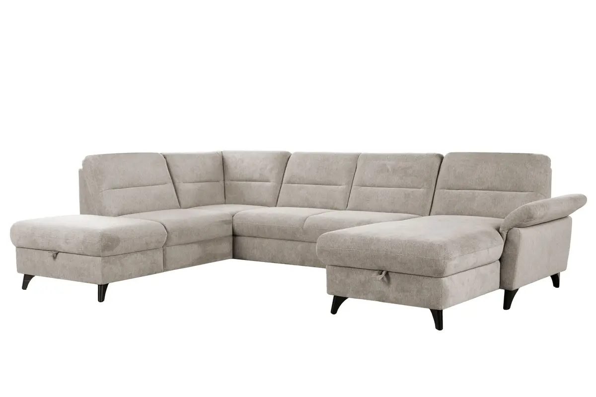 Wohnlandschaft - Ecke links mit 2,5-Sitzer und Longchair rechts, Stoff, Natur