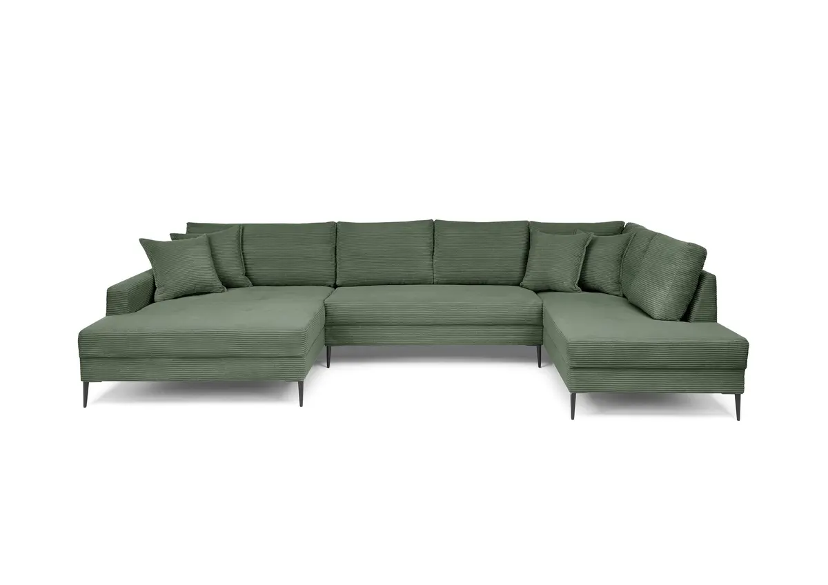 Wohnlandschaft - Longchair links, 2-Sitzer, Ecke rechts, Stoff, Grün