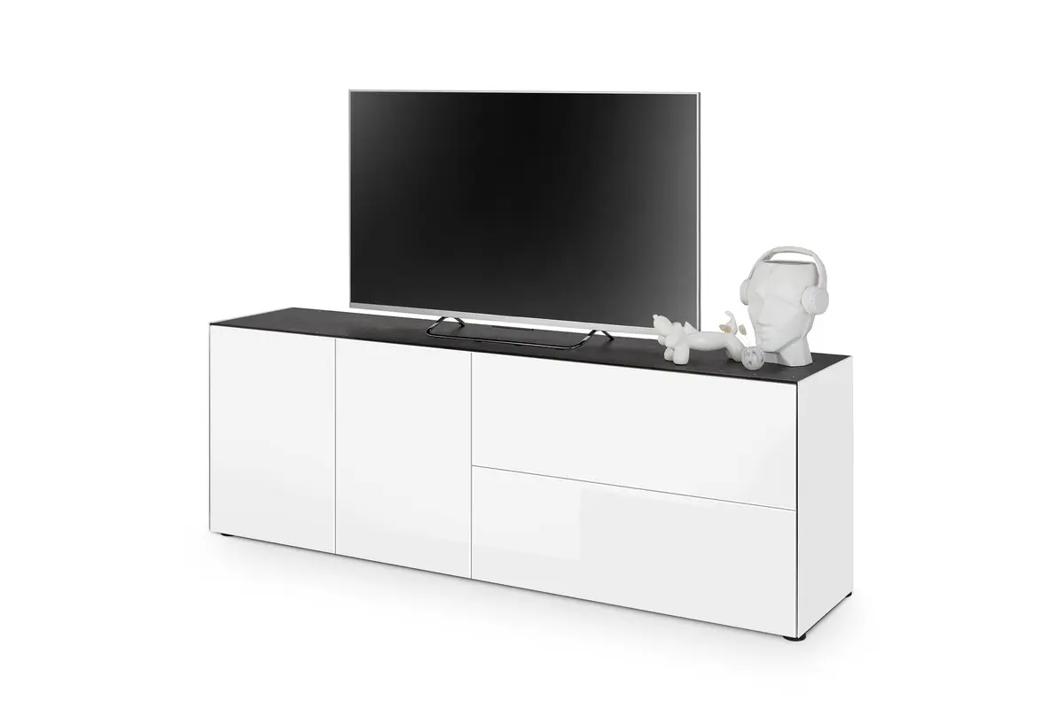 Lowboard - B ca. 181 cm, Weiß, Keramikoptik