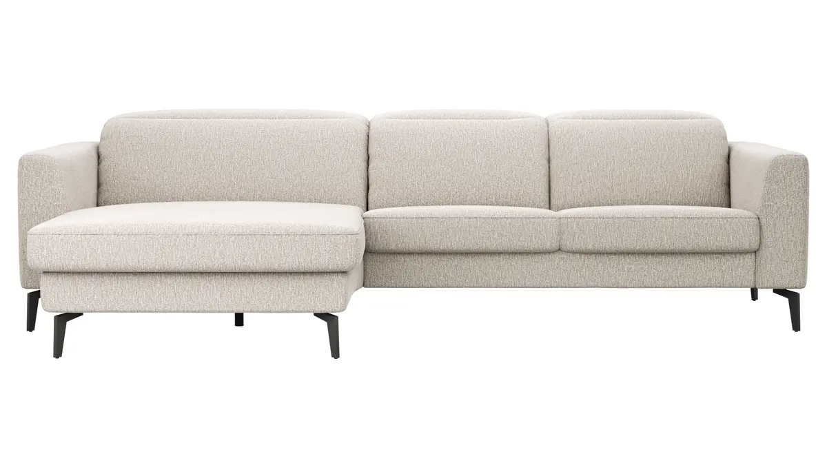 Ecksofa Rafaela 2.0 - Longchair mit 2,5-Sitzer rechts inkl. Sitzvorzug, Kopteilverstellung motorisch und Relaxfunktion motorisch im Longchair, Stoff, Champagner