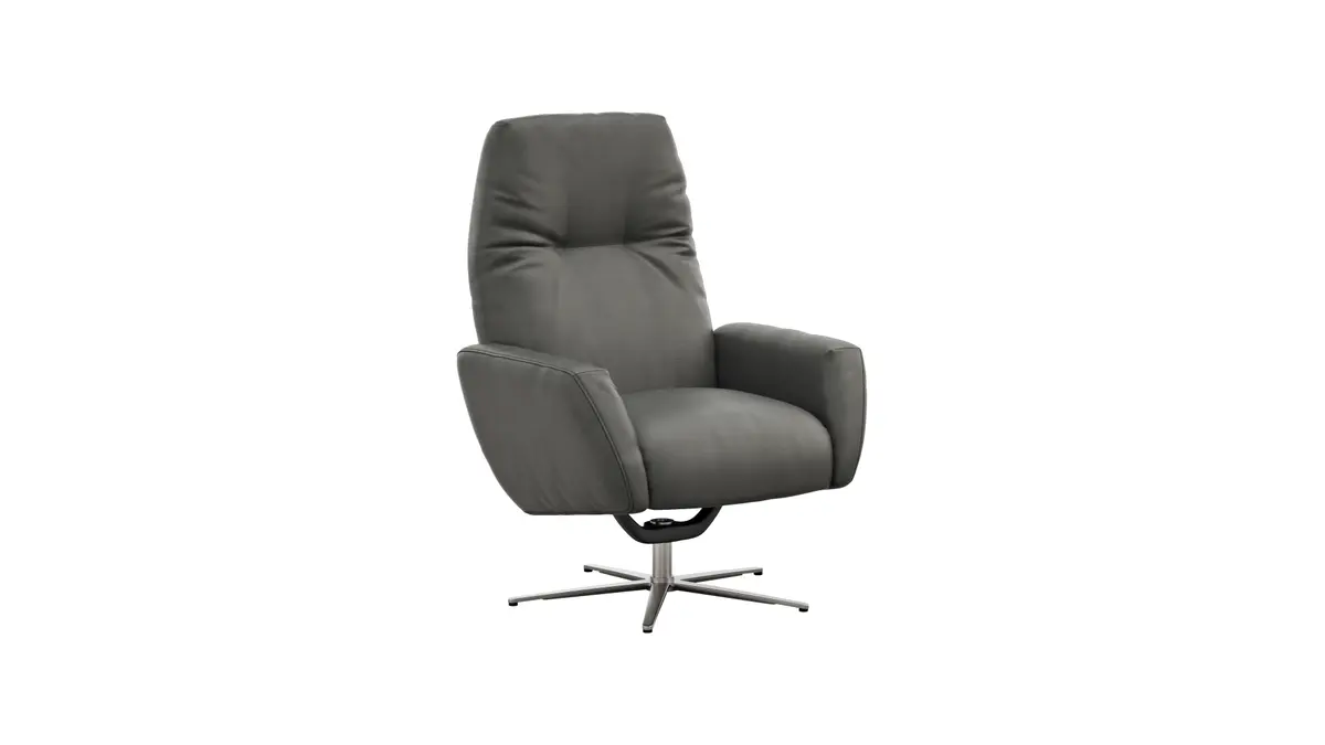 Einzelsessel Terni - Relaxfunktion, Sternfuss, Leder, Grau, 