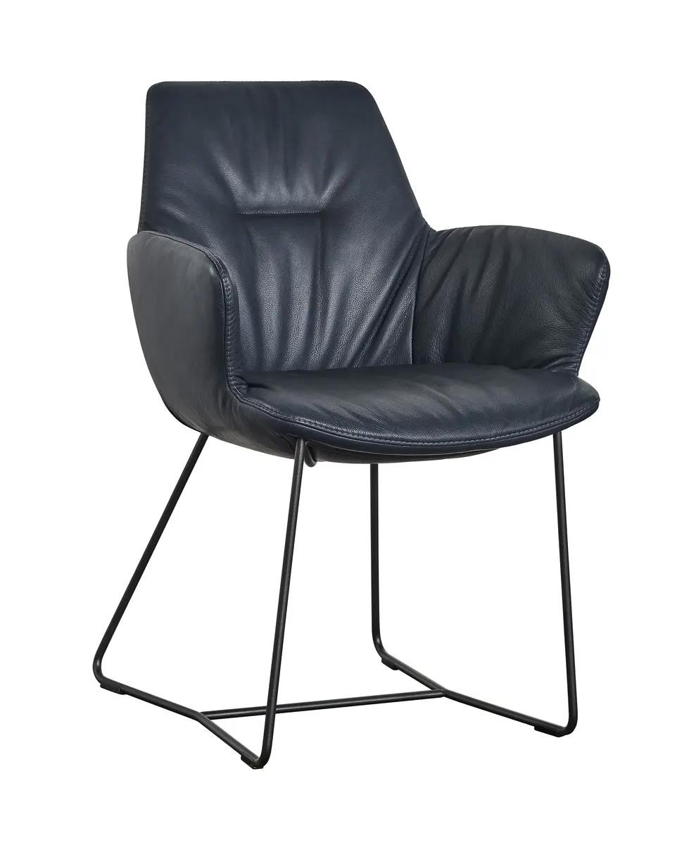 Armlehnstuhl Pegara - Leder, Dunkelblau