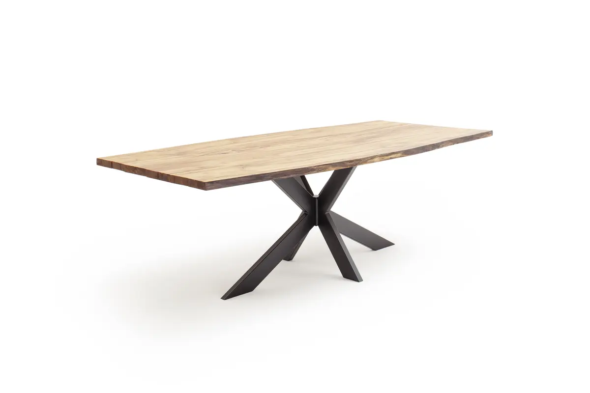 Esstisch Duna - LB ca. 260x100 cm, Wildeiche Massiv, Geölt, Sternengestell