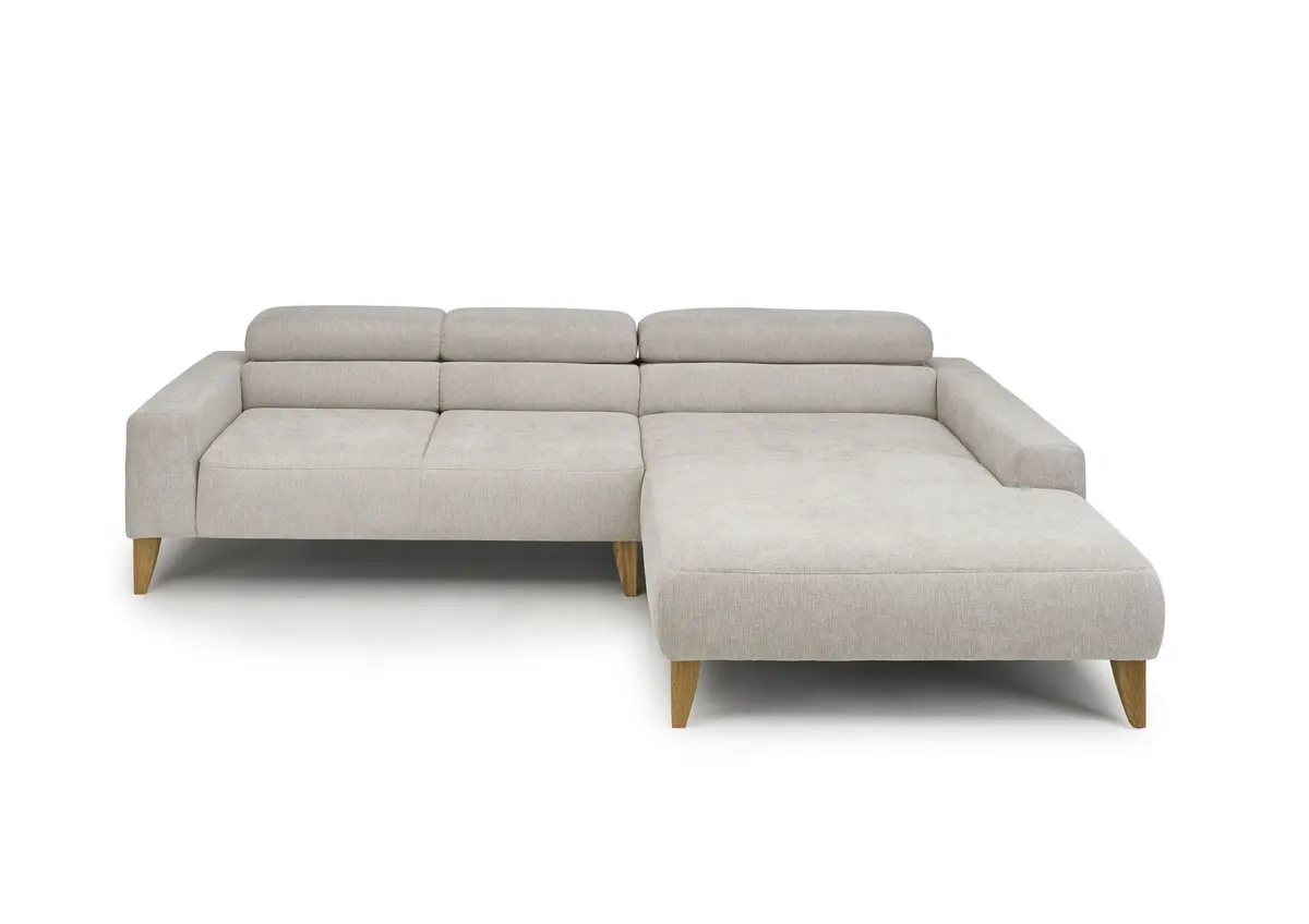 Ecksofa CHENOA - 2-Sitzer mit Longchair rechts, Kopfteil verstellbar, Stoff, Natur