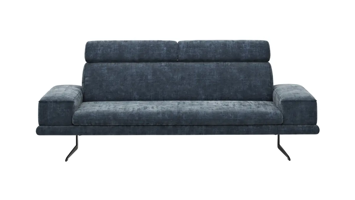 Sofa Hubertus - 2,5-Sitzer, Kopfstütze verstellbar, Stoff, Blau