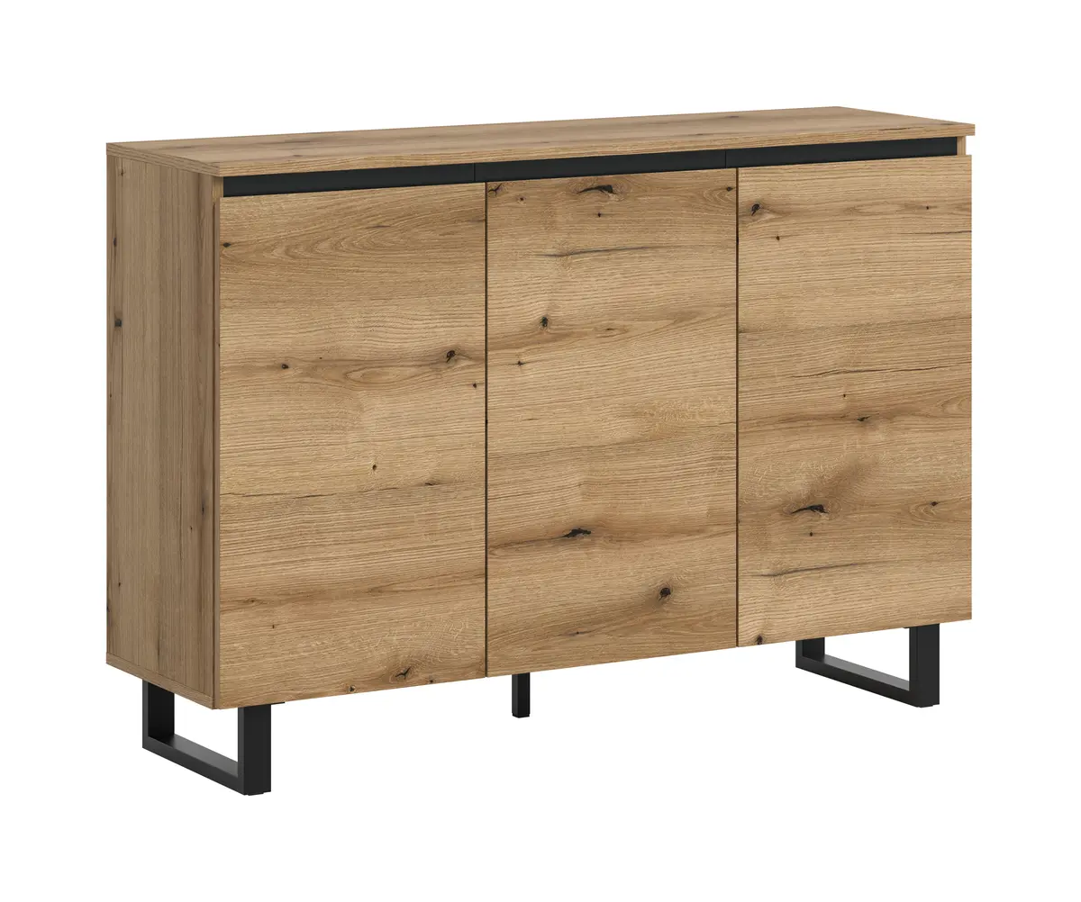 Sideboard - B ca. 120 cm, Evoke Eiche Nachbildung, Schwarz