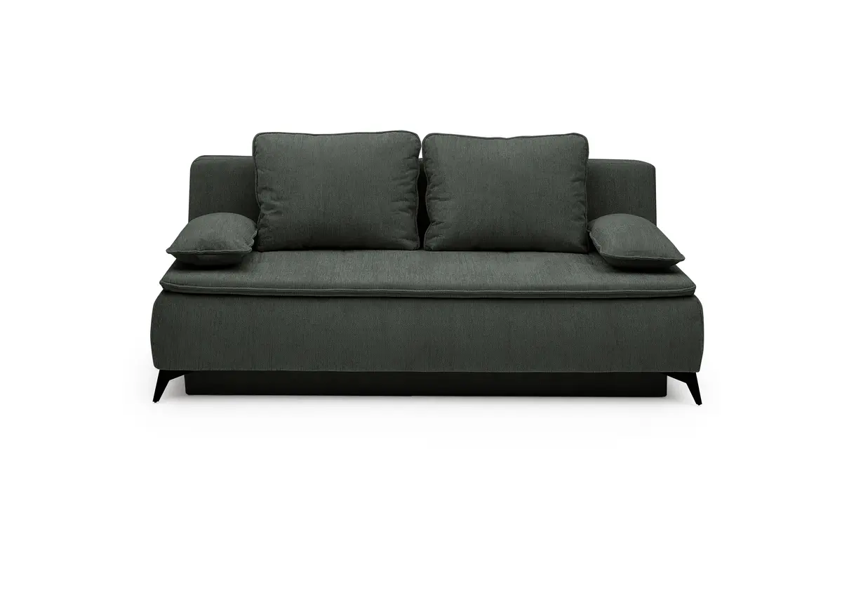 Sofa JANIN - 2-Sitzer, Schlaffunktion mit Bettkasten, Stoff, Dunkelgrün