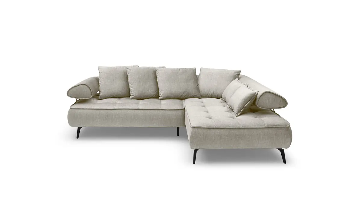 Ecksofa - 2-Sitzer, Ecke rechts inkl. Schlaffunktion, Relaxfunktion, Stoff, Sand