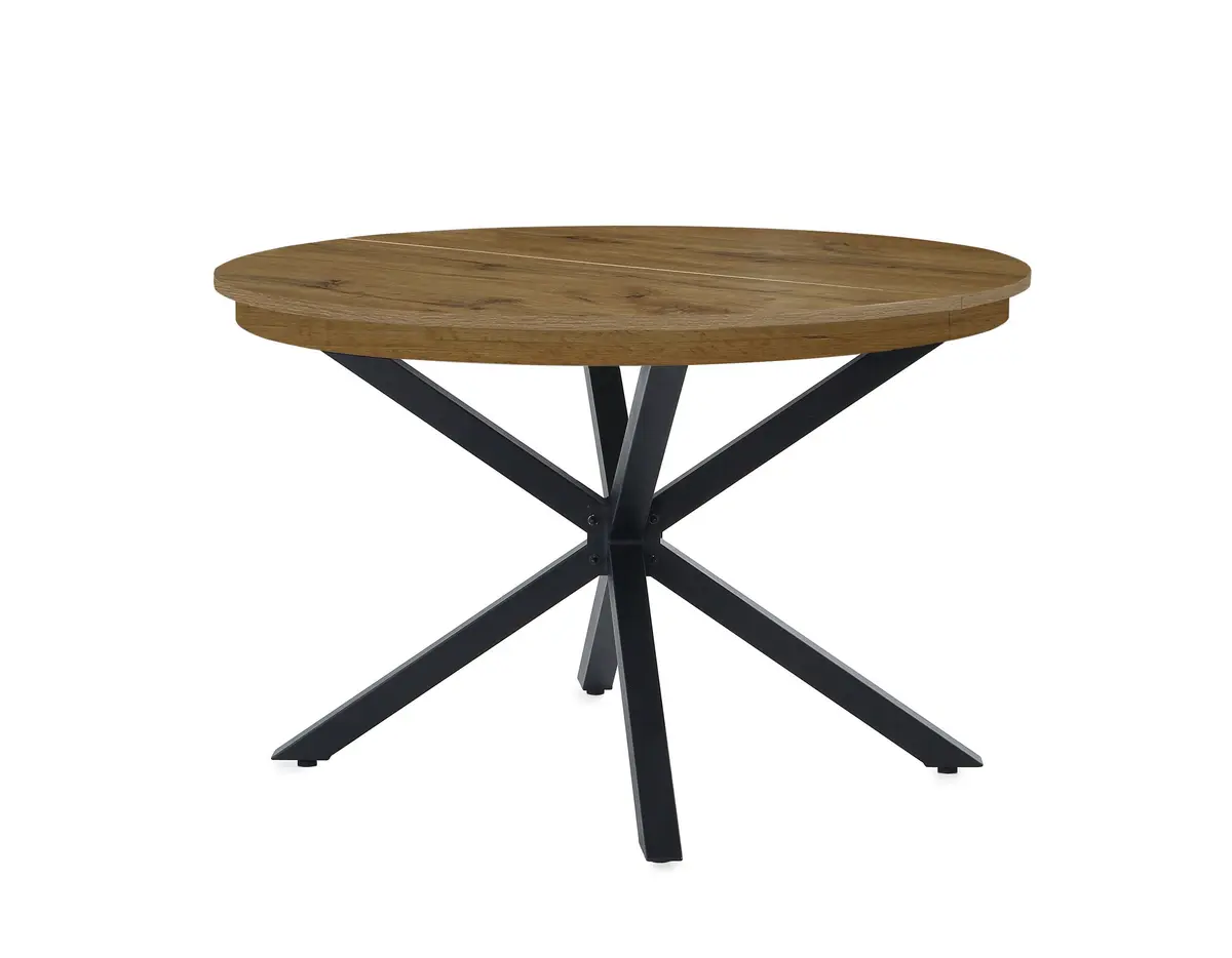 Esstisch - ausziehbar, Ø/H ca. 120x77 cm, Wildeiche Nachbildung, Schwarz