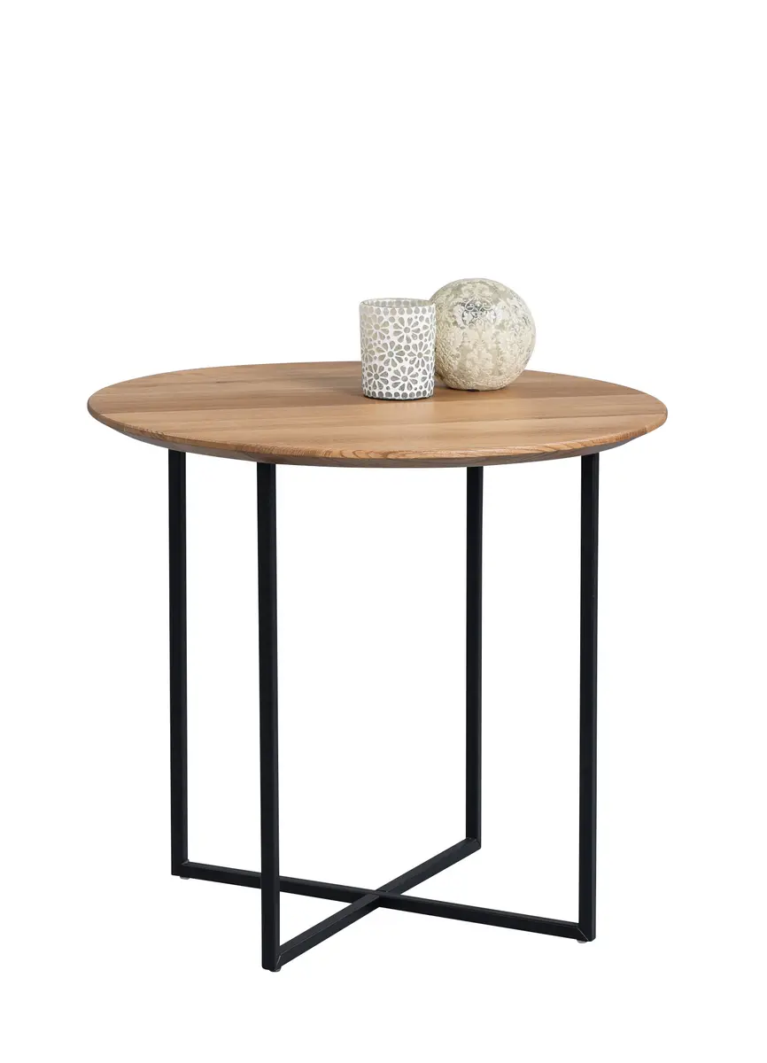 Couchtisch - Ø/H ca. 60x56 cm, Wildeiche massiv geölt, Schwarz