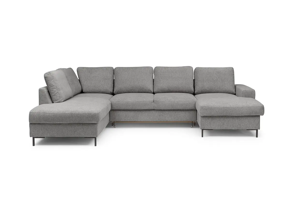 Wohnlandschaft - Ecke links mit 2-Sitzer und Longchair rechts, Stoff, Grau