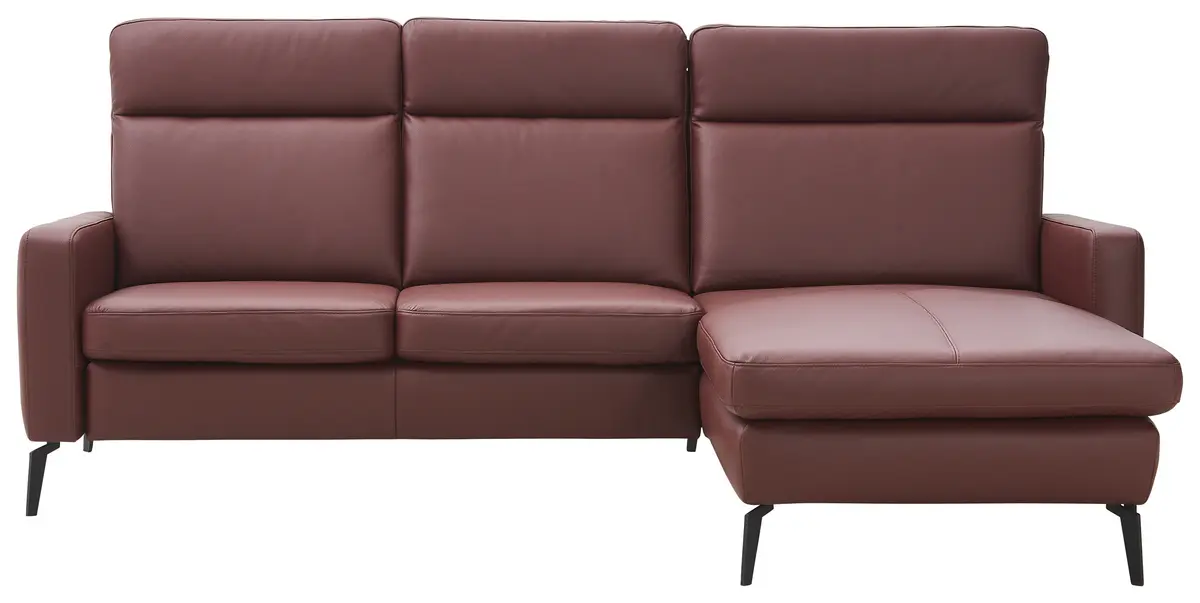 Ecksofa Arima - 2-Sitzer mit Longchair rechts, Leder, Weinbeere