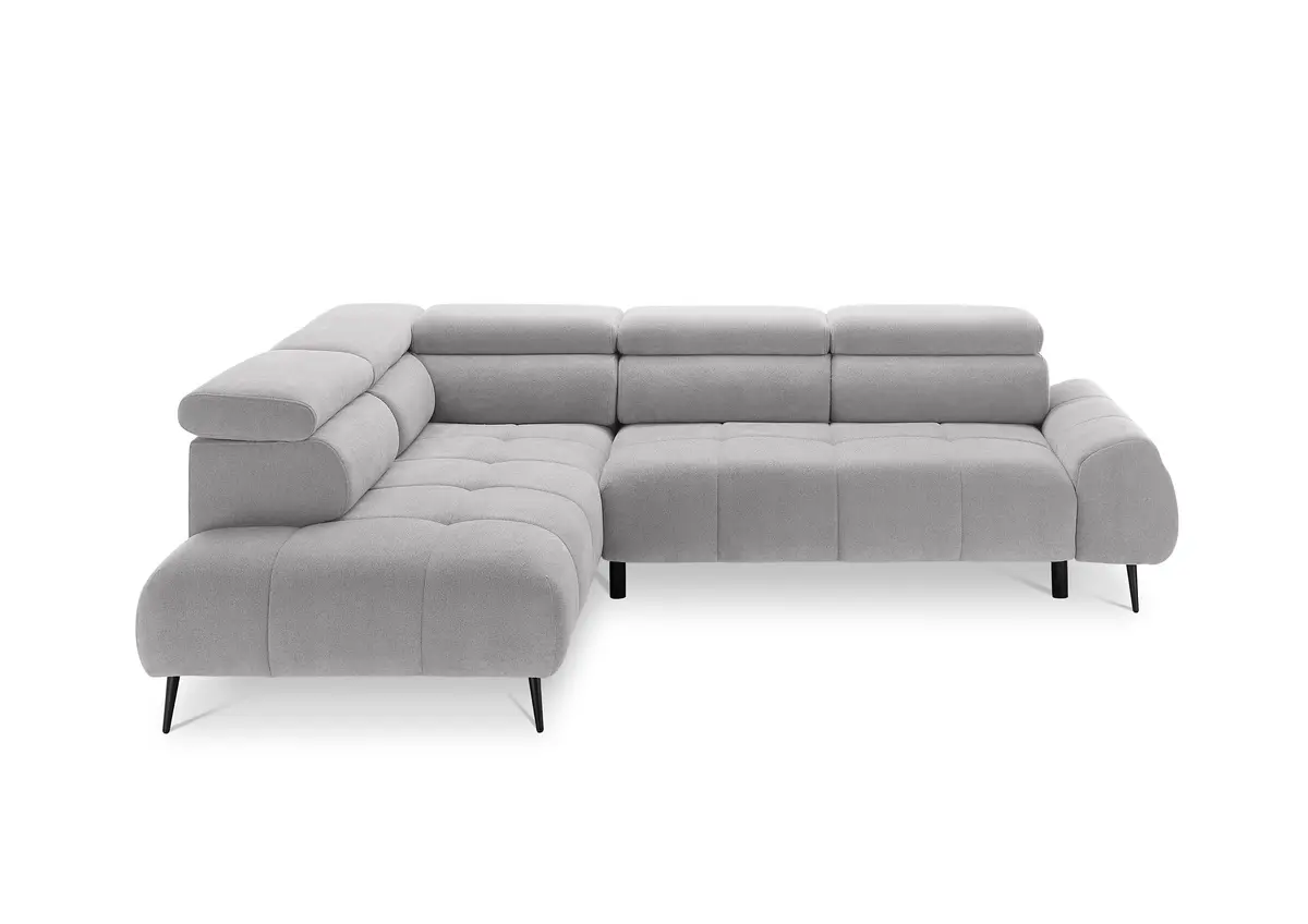 Ecksofa - Ecke links mit 2-Sitzer, Sitzvorzug motorisch, Kopfteil verstellbar, Stoff, Hellgrau