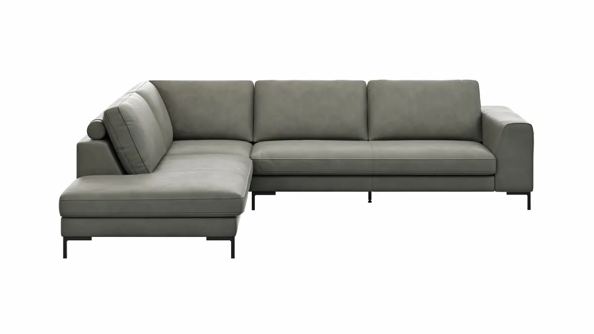 Ecksofa Solano - Ecke Links, 2,5-Sitzer, Leder, Hellgrau