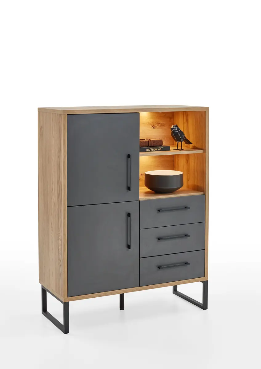 Highboard - mit Beleuchtung, Wildeiche Dekor