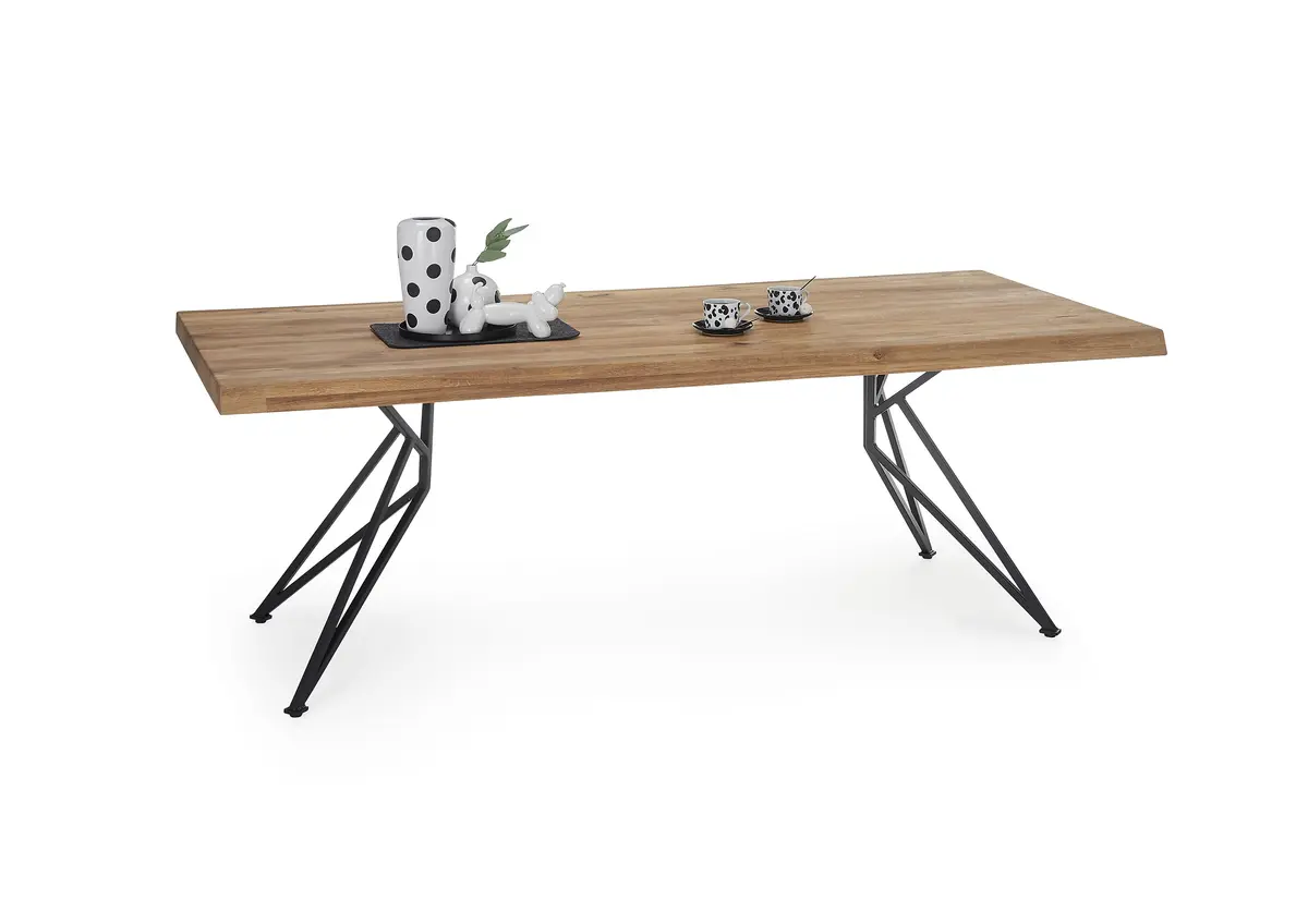 Esstisch - LB ca. 220x100 cm, Wildeiche massiv geölt, Baumkante, Schwarz