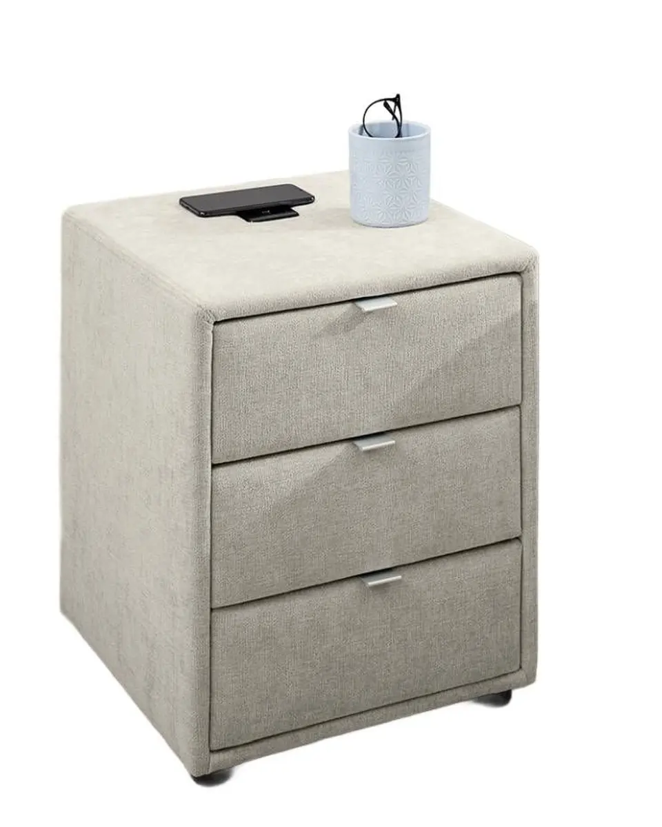 Nachttisch- Inkl. Ladeport, Stoff, Beige