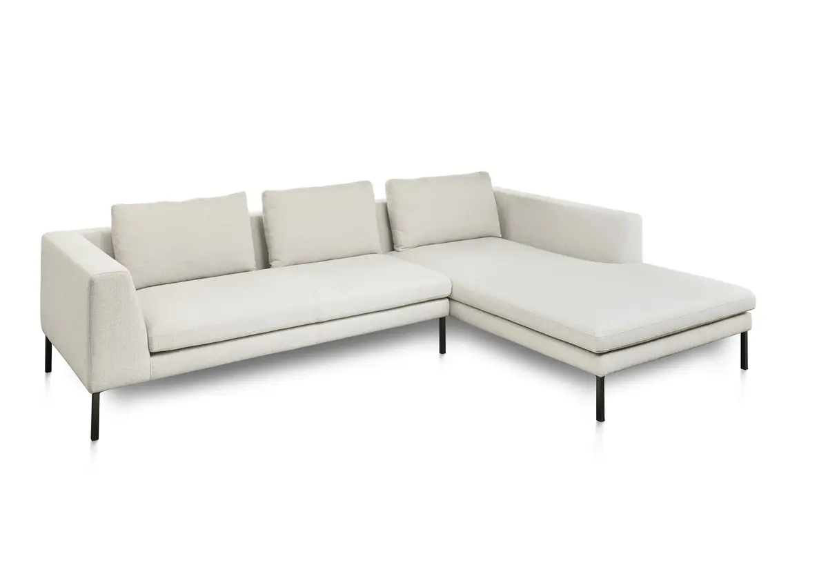 Ecksofa - 2,5-Sitzer mit Longchair klein rechts, Flachgewebe, Hellgrau