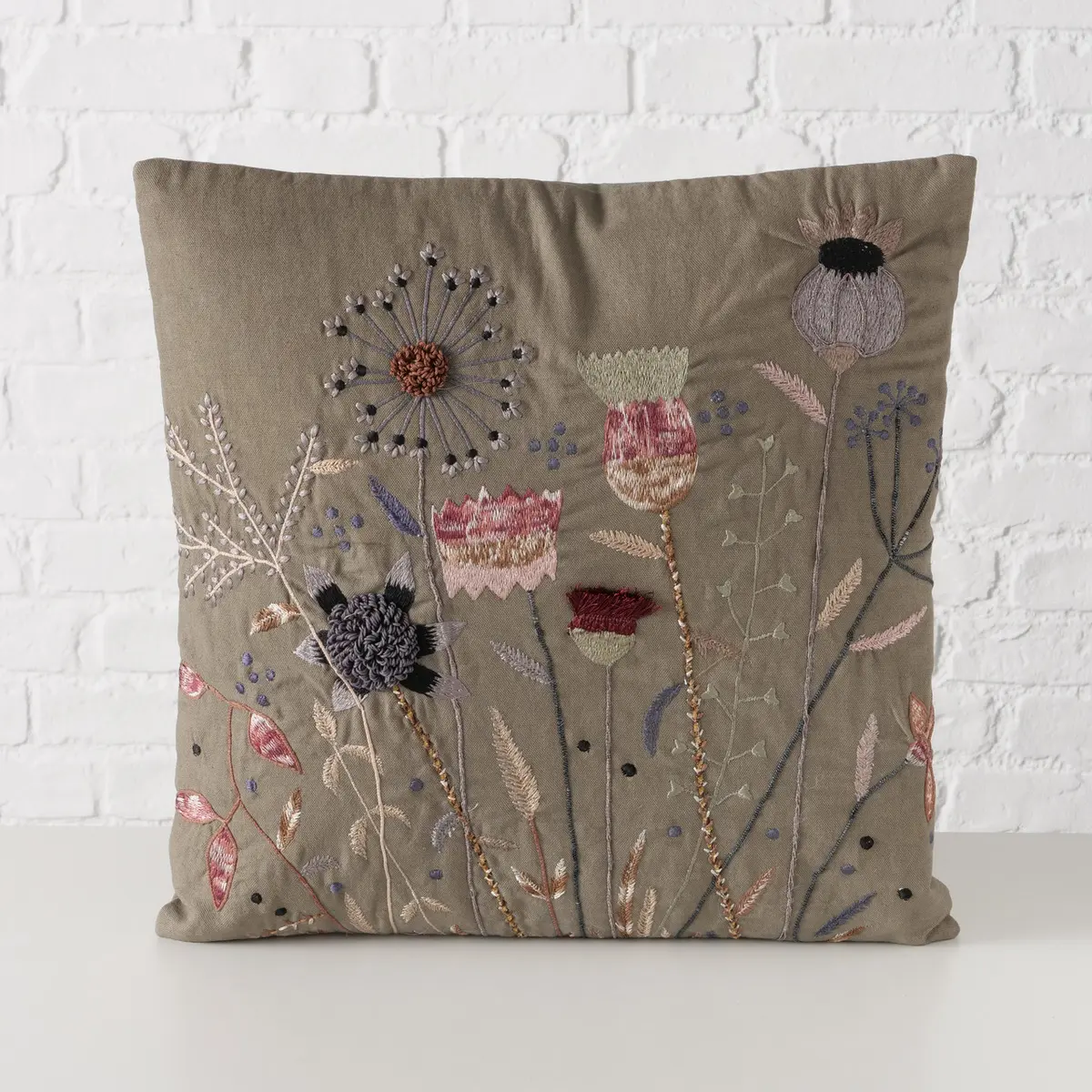 Deko-Kissen - B/L ca. 45x45 cm, Beige/Grün/Hellrosa