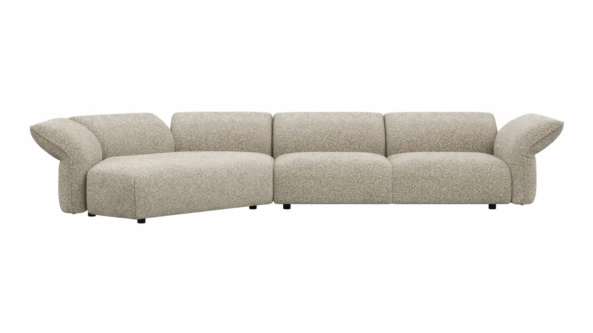 Trapezsofa Motone - Ecke links mit 2-Sitzer, Stoff, Beige